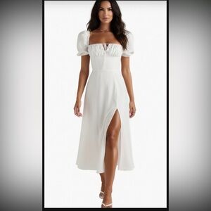HOUSE OF CB 'Tallulah' White Puff Sleeve Midi Sundress /Size XSmall US2-4 $209